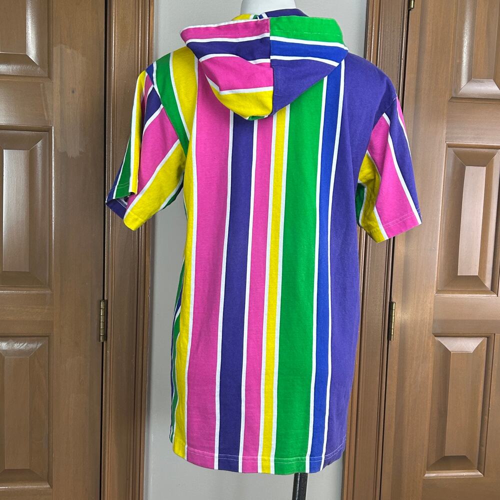 Vintage Insomniac Stiped Short Sleeve Cotton Hoodie Size Unisex Med - Picture 5 of 7